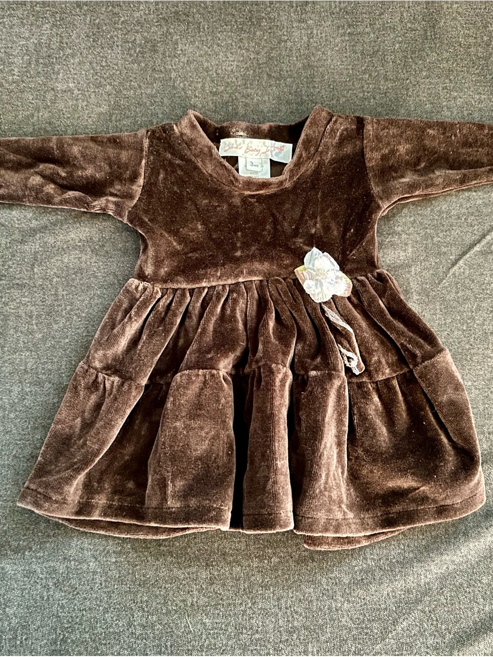 Sweet Baby Jess Vintage Brown Velour Dress Flower Accent 3M Made in USA⁠